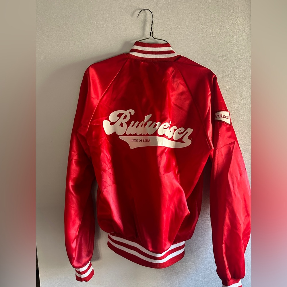 Budweiser Red and White Satin Bomber Jacket